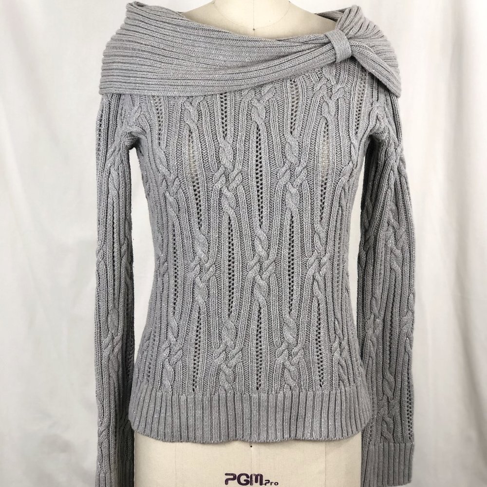 WHBM Gray Silver Sparkle Boatneck Sweater - Small